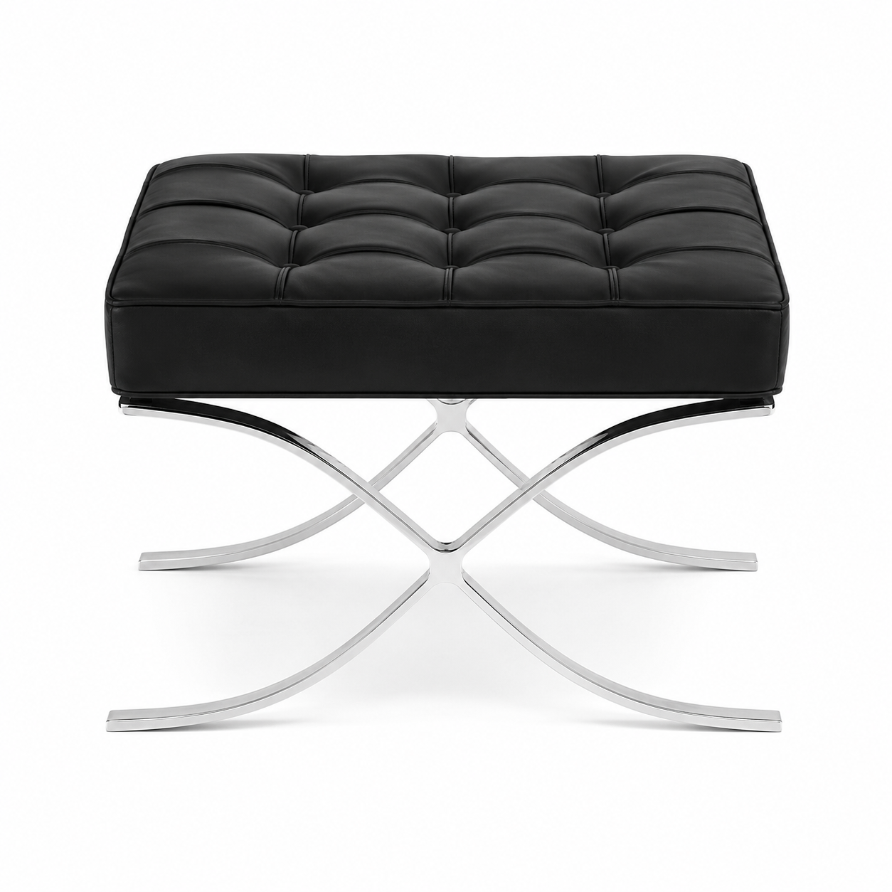 Premium Barcelona Ottoman – Black Leather Footstool | Stainless Steel Mies Style Replica