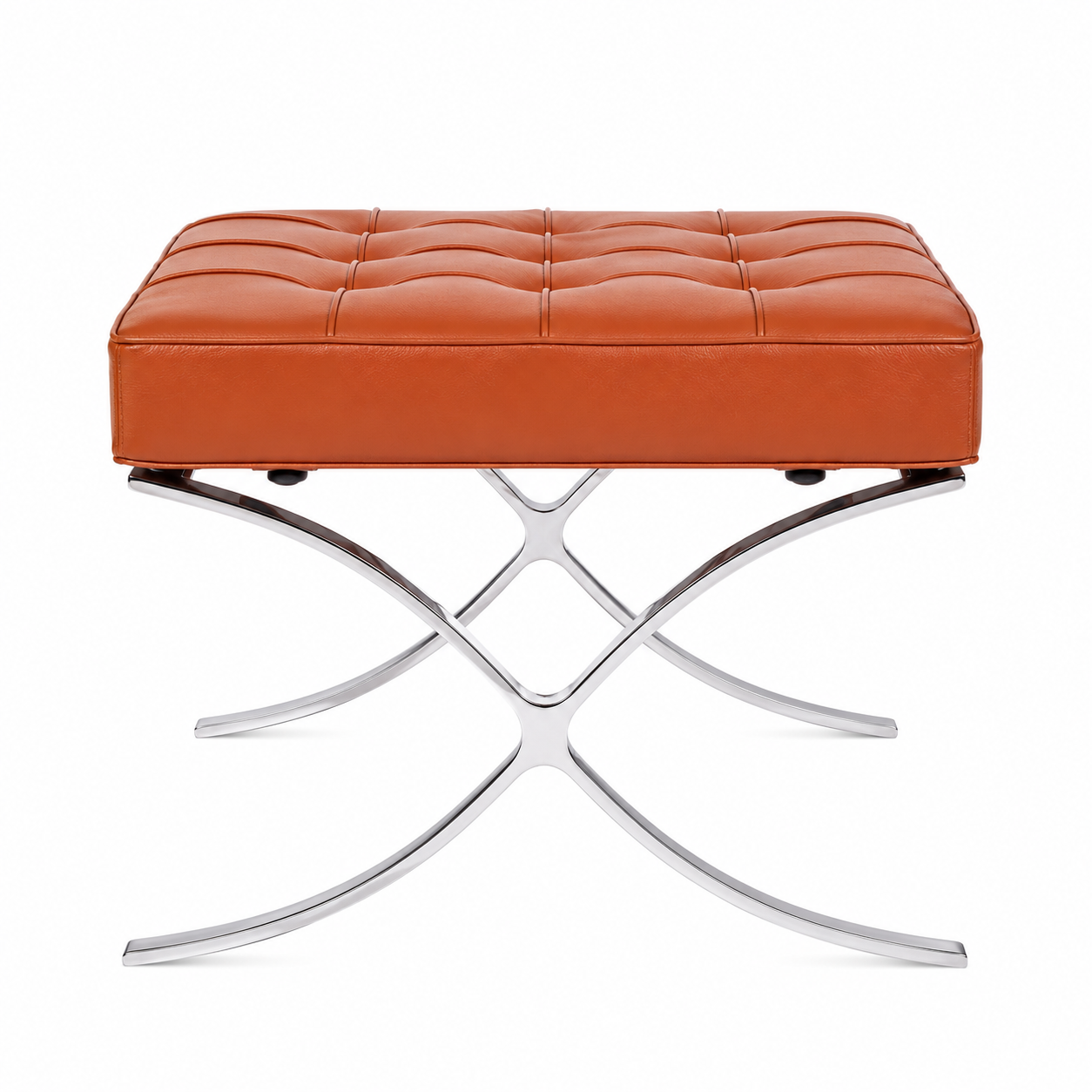 Premium Barcelona Chair and Ottoman Tan Brown Set – Mies Van Der Rohe Replica | Tan Brown Leather Lounge Chair