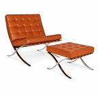 Premium Barcelona Chair and Ottoman Tan Brown Set – Mies Van Der Rohe Replica | Tan Brown Leather Lounge Chair