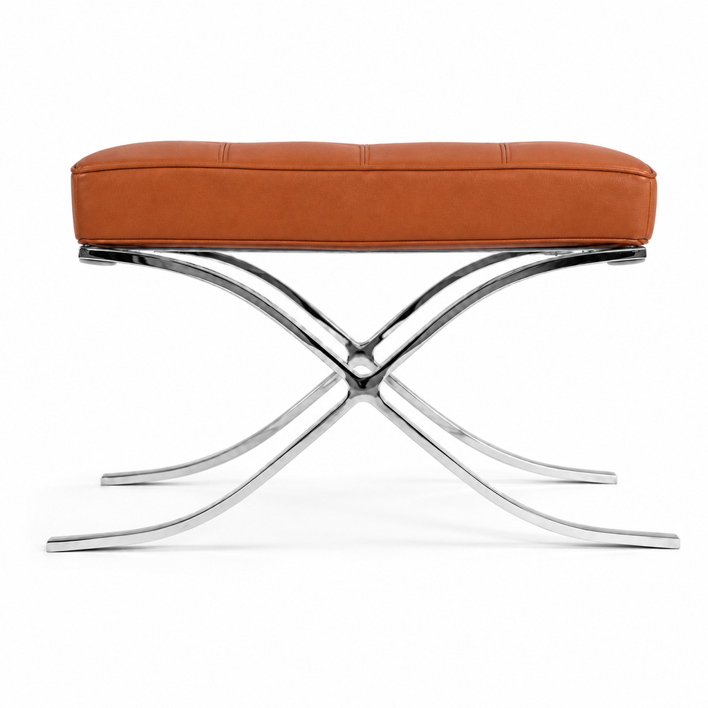 Premium Barcelona Chair and Ottoman Tan Brown Set – Mies Van Der Rohe Replica | Tan Brown Leather Lounge Chair