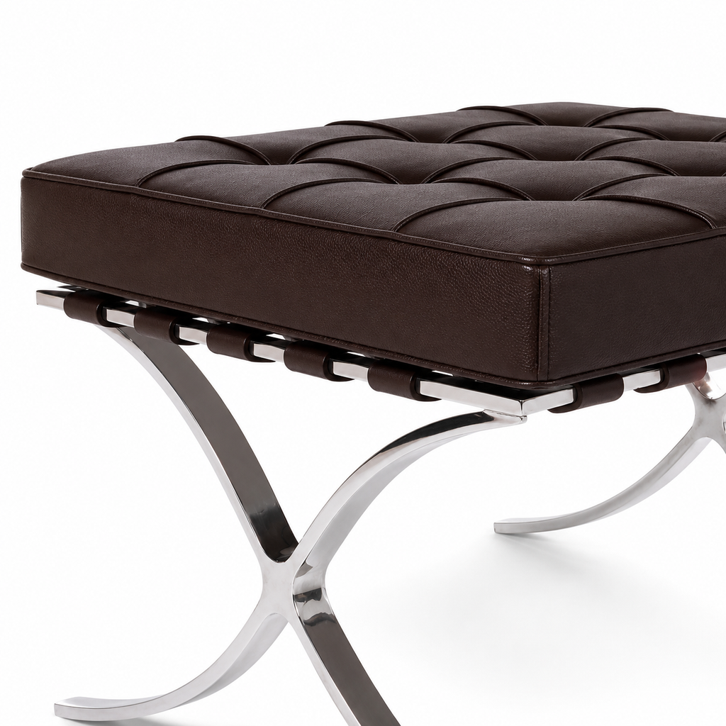 Premium Barcelona Ottoman Chocolate Brown – Mies Van Der Rohe Replica | Leather Footstool with Stainless Steel Frame
