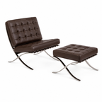 Premium Barcelona Chair and Ottoman Chocolate Brown Set – Mies Van Der Rohe Replica | Mid-Century Modern Lounge Chair