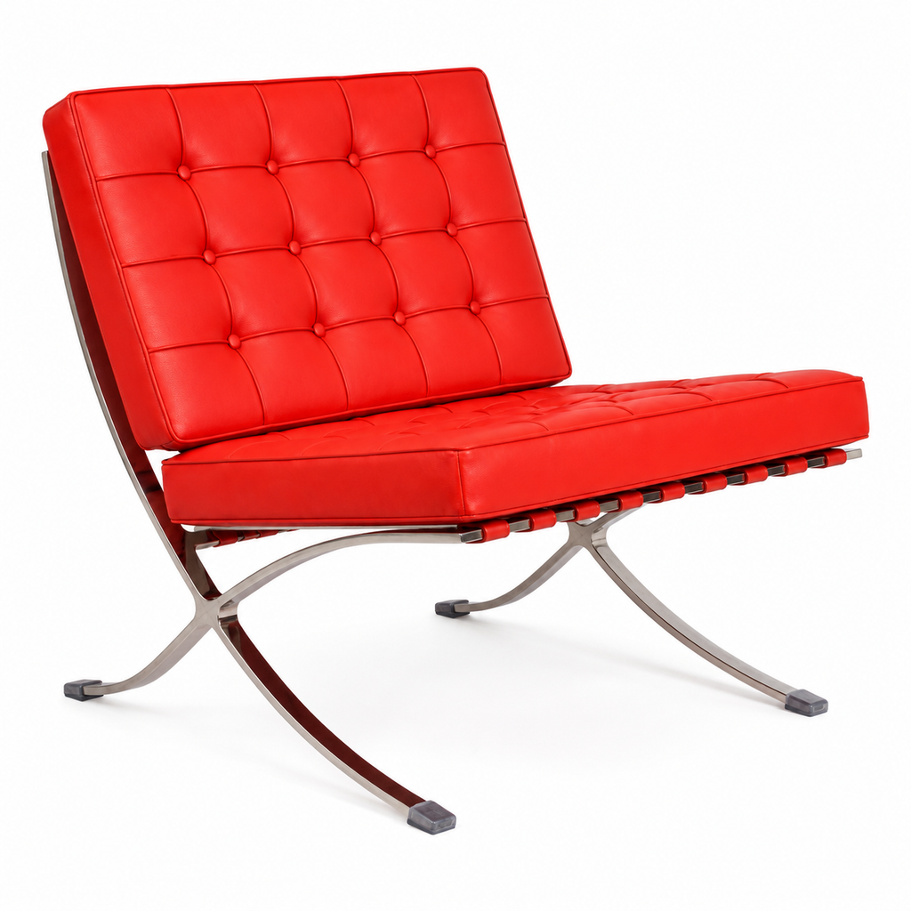 Premium Barcelona Chair and Ottoman Red Set – Mies Van Der Rohe Replica | Red Leather Lounge Chair