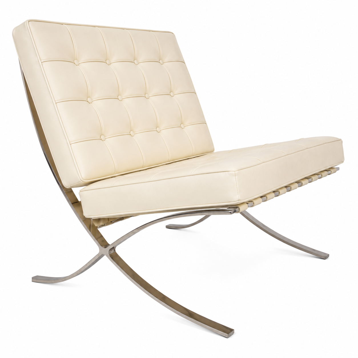 Premium Barcelona Chair Cream – Mies Van Der Rohe Replica | Cream Leather Mid-Century Modern Lounge Chair