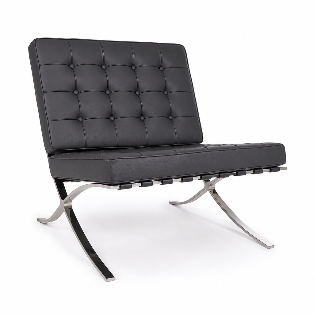 Premium Barcelona Chair Dark Grey – Mies Van Der Rohe Replica | Dark Grey Leather Mid-Century Modern Lounge Chair