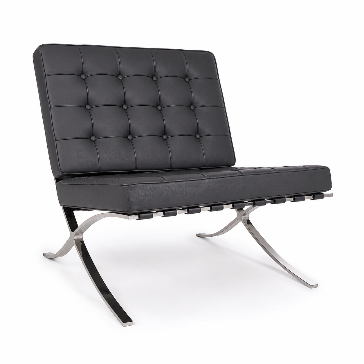 Premium Barcelona Chair Dark Grey – Mies Van Der Rohe Replica | Dark Grey Leather Mid-Century Modern Lounge Chair