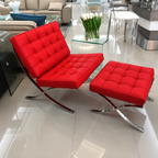 Premium Barcelona Chair and Ottoman Red Set – Mies Van Der Rohe Replica | Red Leather Lounge Chair