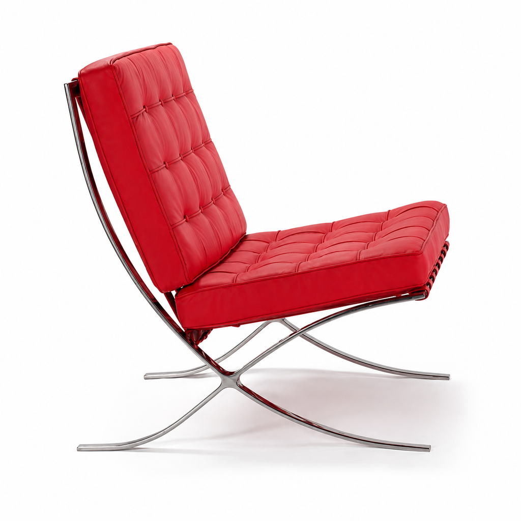 Premium Barcelona Chair and Ottoman Red Set – Mies Van Der Rohe Replica | Red Leather Lounge Chair