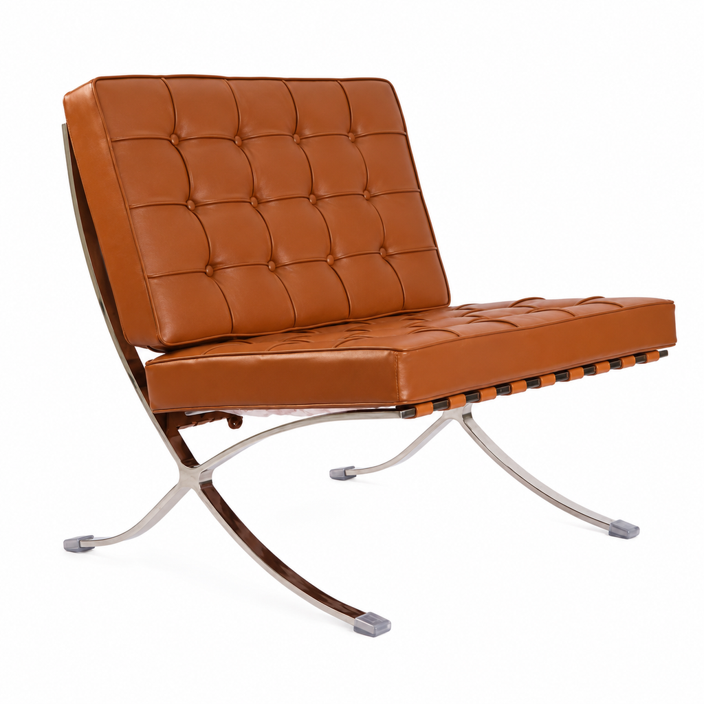 Premium Barcelona Chair Tan Brown – Mies Van Der Rohe Replica | Tan Brown Leather Mid-Century Modern Lounge Chair