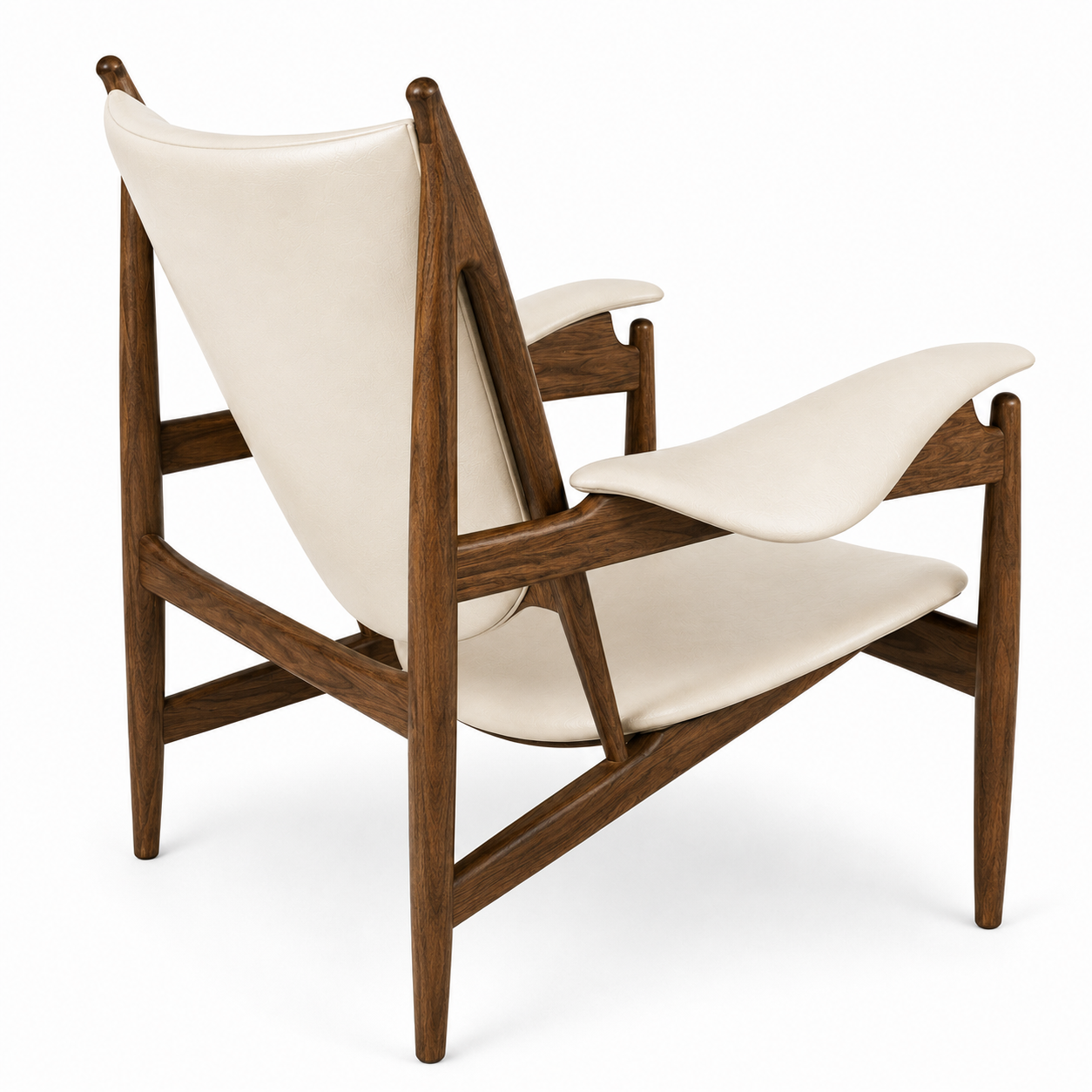 Premium Nordic Solid Wood Lounge Chair – Ash Wood & Off-White Microfiber Leather | Modern Chieftain Accent Armchair