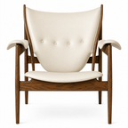 Premium Nordic Solid Wood Lounge Chair – Ash Wood & Off-White Microfiber Leather | Modern Chieftain Accent Armchair