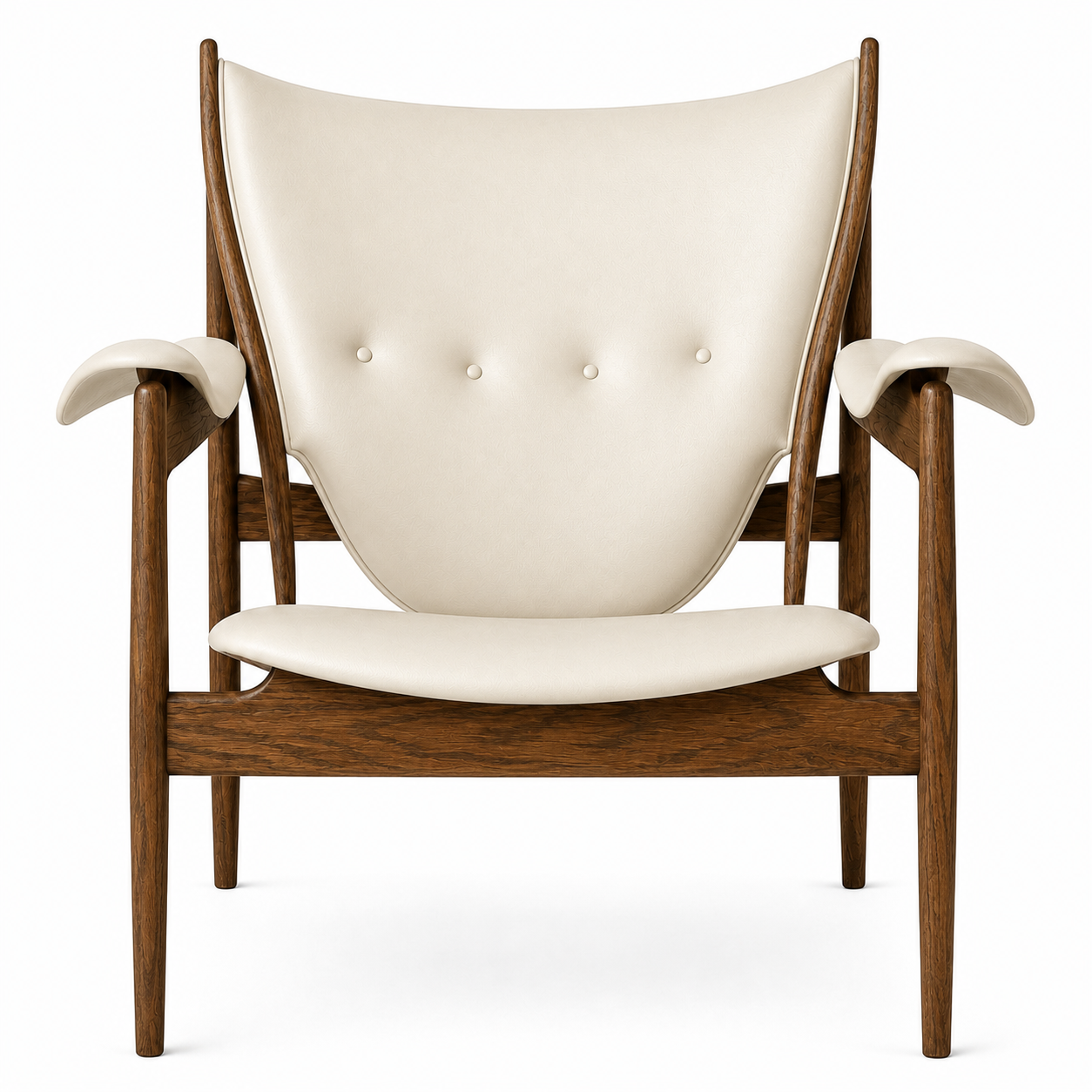 Premium Nordic Solid Wood Lounge Chair – Ash Wood & Off-White Microfiber Leather | Modern Chieftain Accent Armchair