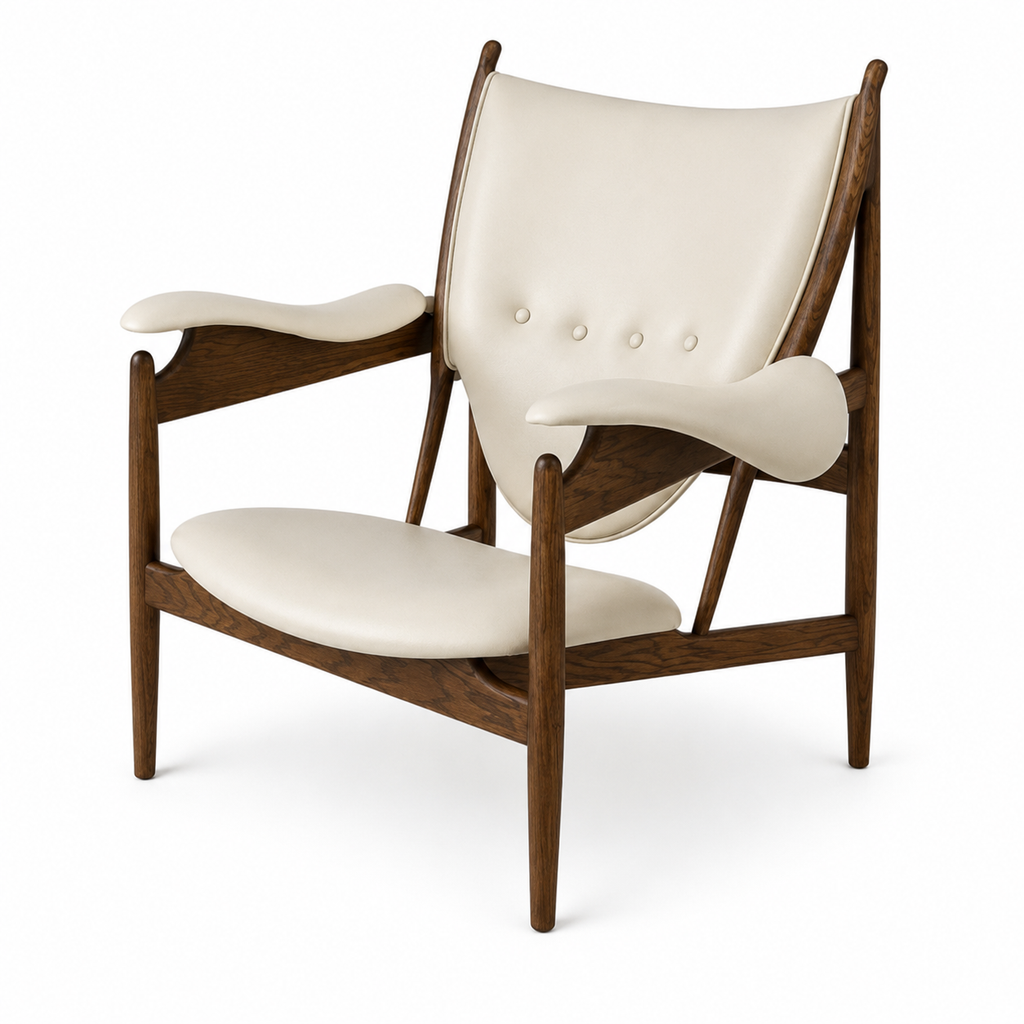 Premium Nordic Solid Wood Lounge Chair – Ash Wood & Off-White Microfiber Leather | Modern Chieftain Accent Armchair