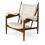 Premium Nordic Solid Wood Lounge Chair – Ash Wood & Off-White Microfiber Leather | Modern Chieftain Accent Armchair
