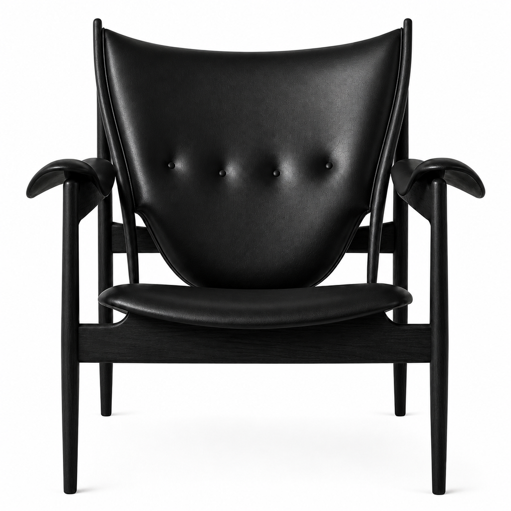 Premium Nordic Solid Wood Lounge Chair – Black Full Leather & Ash Wood | Modern Chieftain Accent Armchair