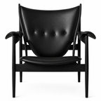 Premium Nordic Solid Wood Lounge Chair – Black Full Leather & Ash Wood | Modern Chieftain Accent Armchair