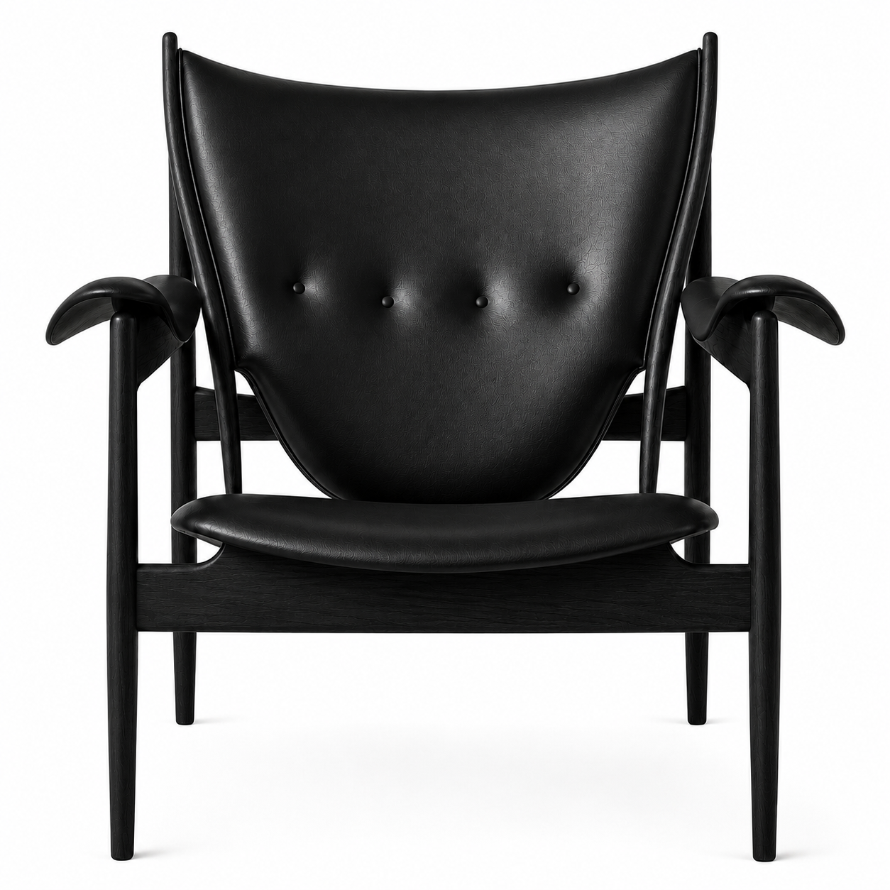 Premium Nordic Solid Wood Lounge Chair – Black Full Leather & Ash Wood | Modern Chieftain Accent Armchair