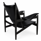 Premium Nordic Solid Wood Lounge Chair – Black Full Leather & Ash Wood | Modern Chieftain Accent Armchair