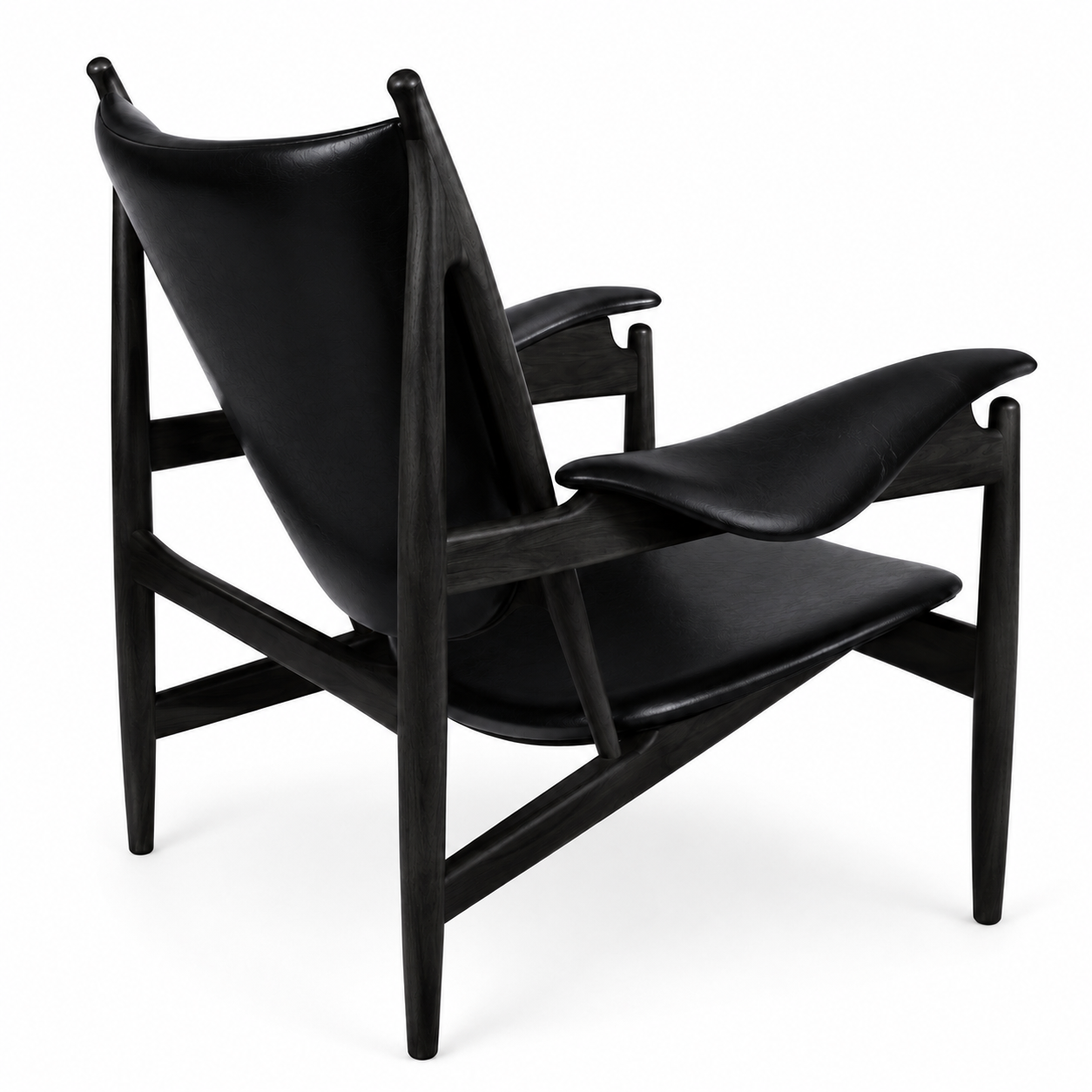 Premium Nordic Solid Wood Lounge Chair – Black Full Leather & Ash Wood | Modern Chieftain Accent Armchair