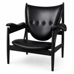 Premium Nordic Solid Wood Lounge Chair – Black Full Leather & Ash Wood | Modern Chieftain Accent Armchair