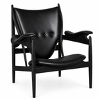 Premium Nordic Solid Wood Lounge Chair – Black Full Leather & Ash Wood | Modern Chieftain Accent Armchair