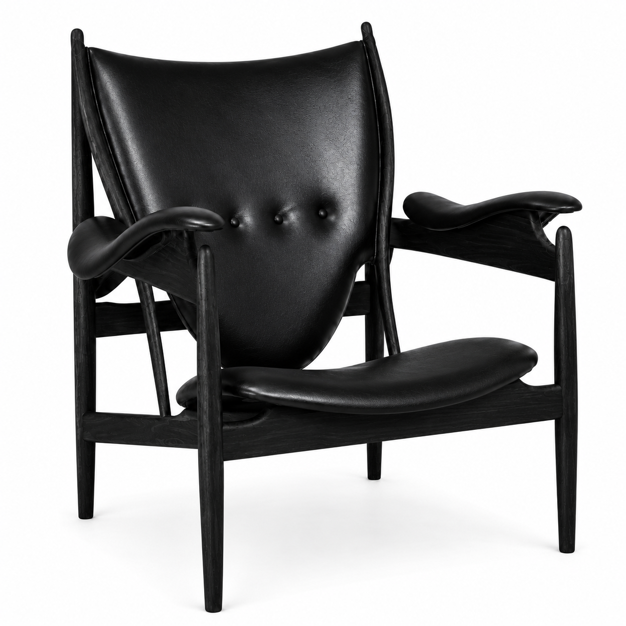 Premium Nordic Solid Wood Lounge Chair – Black Full Leather & Ash Wood | Modern Chieftain Accent Armchair