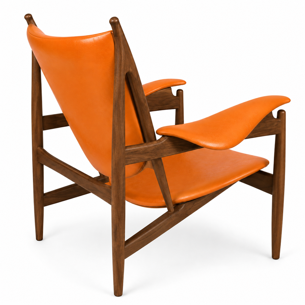 Premium Nordic Solid Wood Lounge Chair – Orange Microfiber Leather Accent Armchair | Modern Chieftain Chair