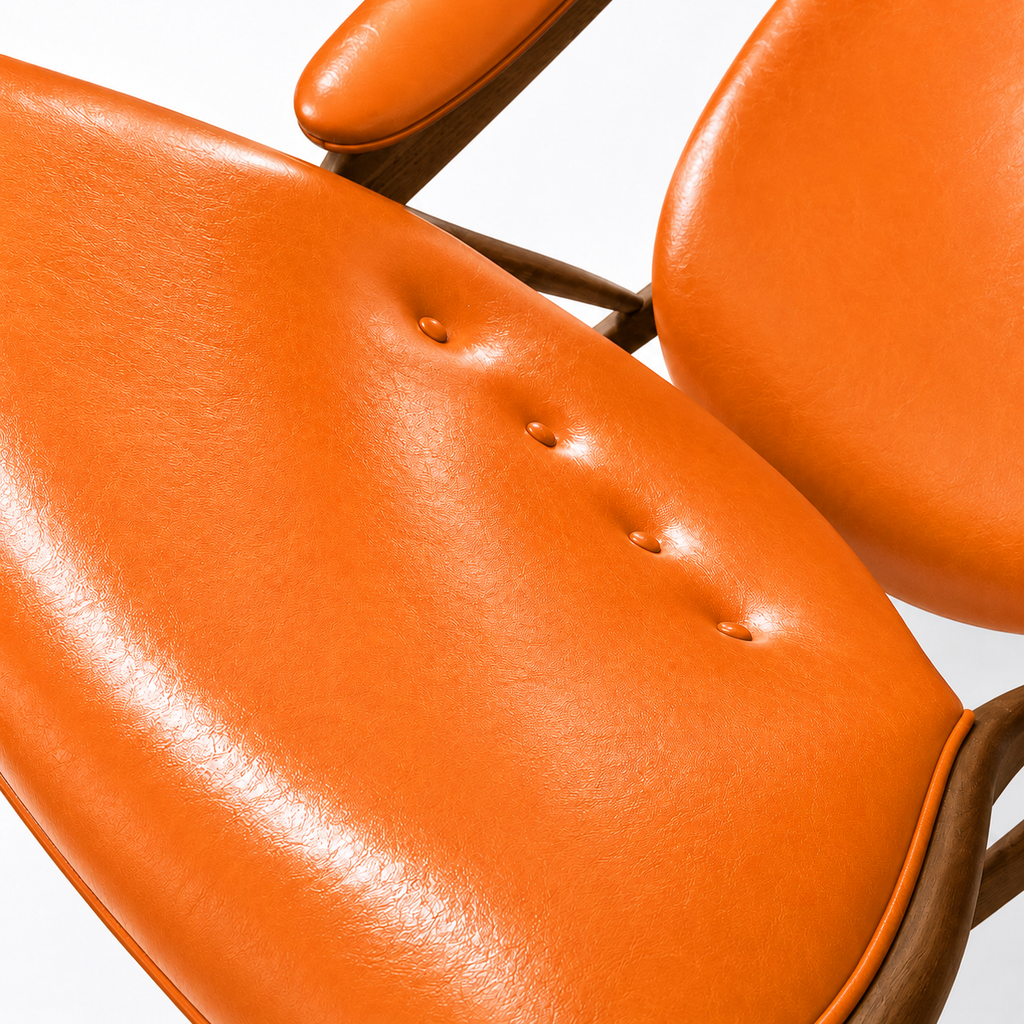 Premium Nordic Solid Wood Lounge Chair – Orange Microfiber Leather Accent Armchair | Modern Chieftain Chair