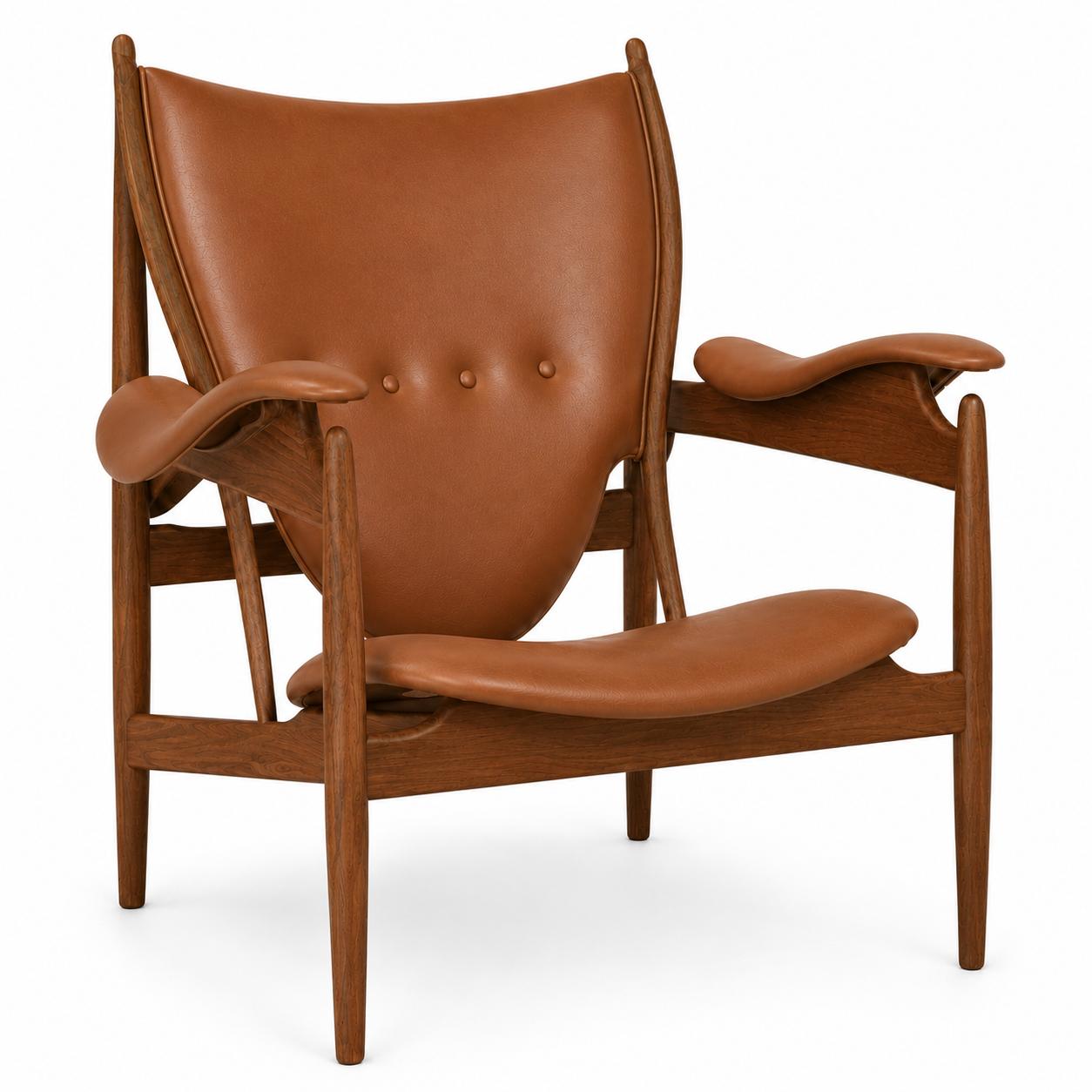 Premium Nordic Solid Wood Lounge Chair – Brown Nappa Leather Accent Armchair | Modern Chieftain Chair