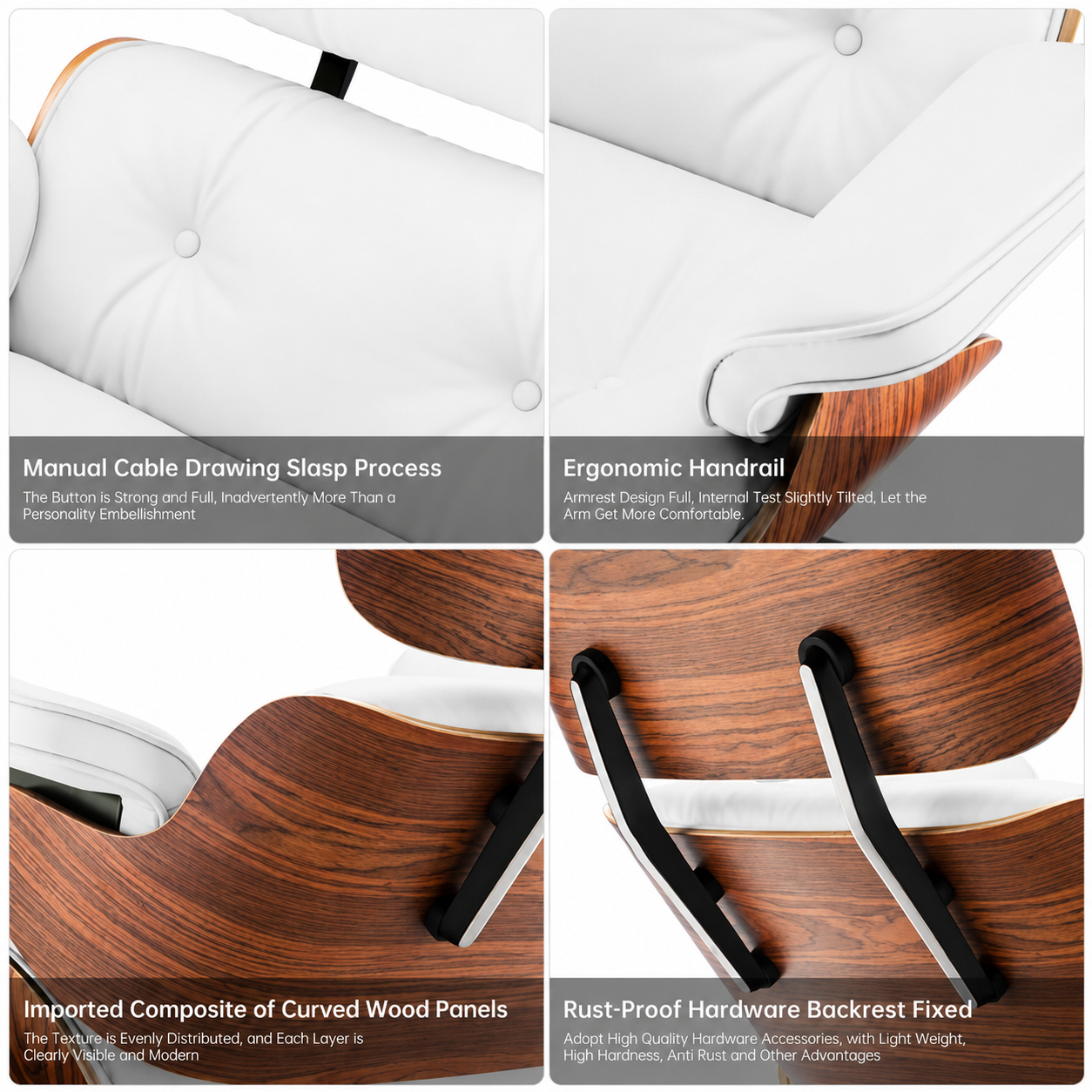 Classic Charles Eames Lounge Chair and Ottoman Replica – White Leather Rosewood