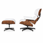 Classic Charles Eames Lounge Chair and Ottoman Replica – White Leather Rosewood