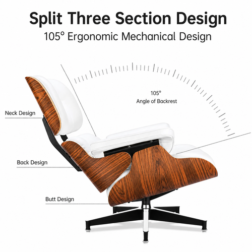 Classic Charles Eames Lounge Chair and Ottoman Replica – White Leather Rosewood