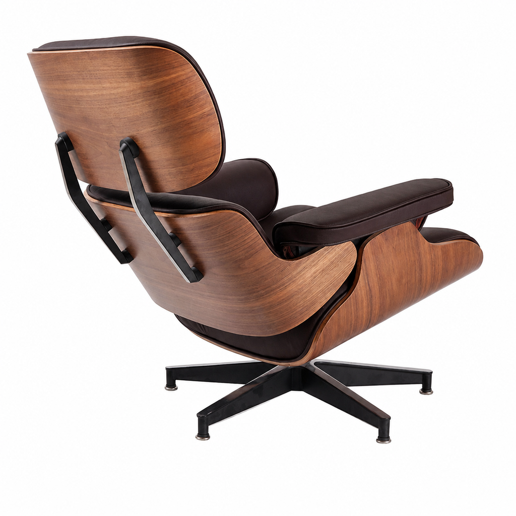 Eames Style Lounge Chair Only – Walnut Wood & Brown Leather | Mid-Century Modern Lounge Chair