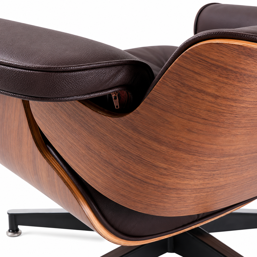 Eames Style Lounge Chair Only – Walnut Wood & Brown Leather | Mid-Century Modern Lounge Chair