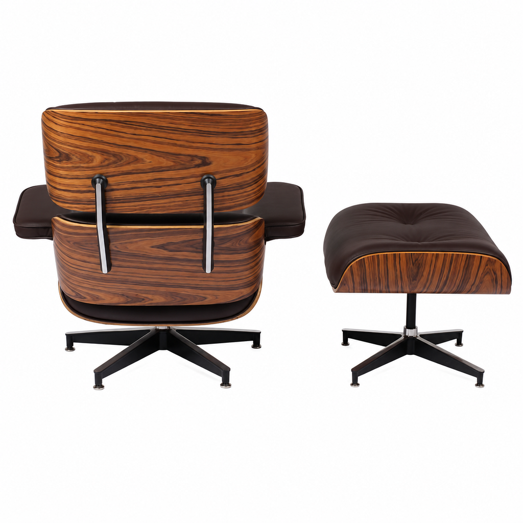 Classic Charles Eames Lounge Chair and Ottoman Replica – Brown Leather & Rose Wood | Mid-Century Modern Lounge Set