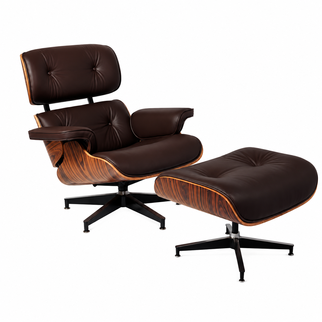 Classic Charles Eames Lounge Chair and Ottoman Replica – Brown Leather & Rose Wood | Mid-Century Modern Lounge Set