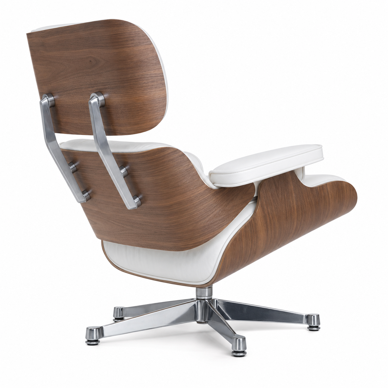 Charles Eames Lounge Chair & Ottoman Replica – White Leather & Walnut Wood | Chrome Base