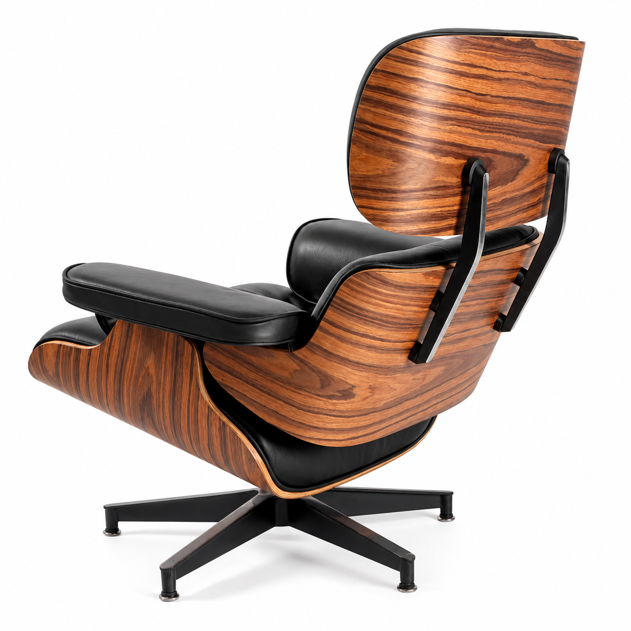 Eames Style Lounge Chair Only – Black Italian Leather | Light Rosewood Veneer | Mid-Century Modern