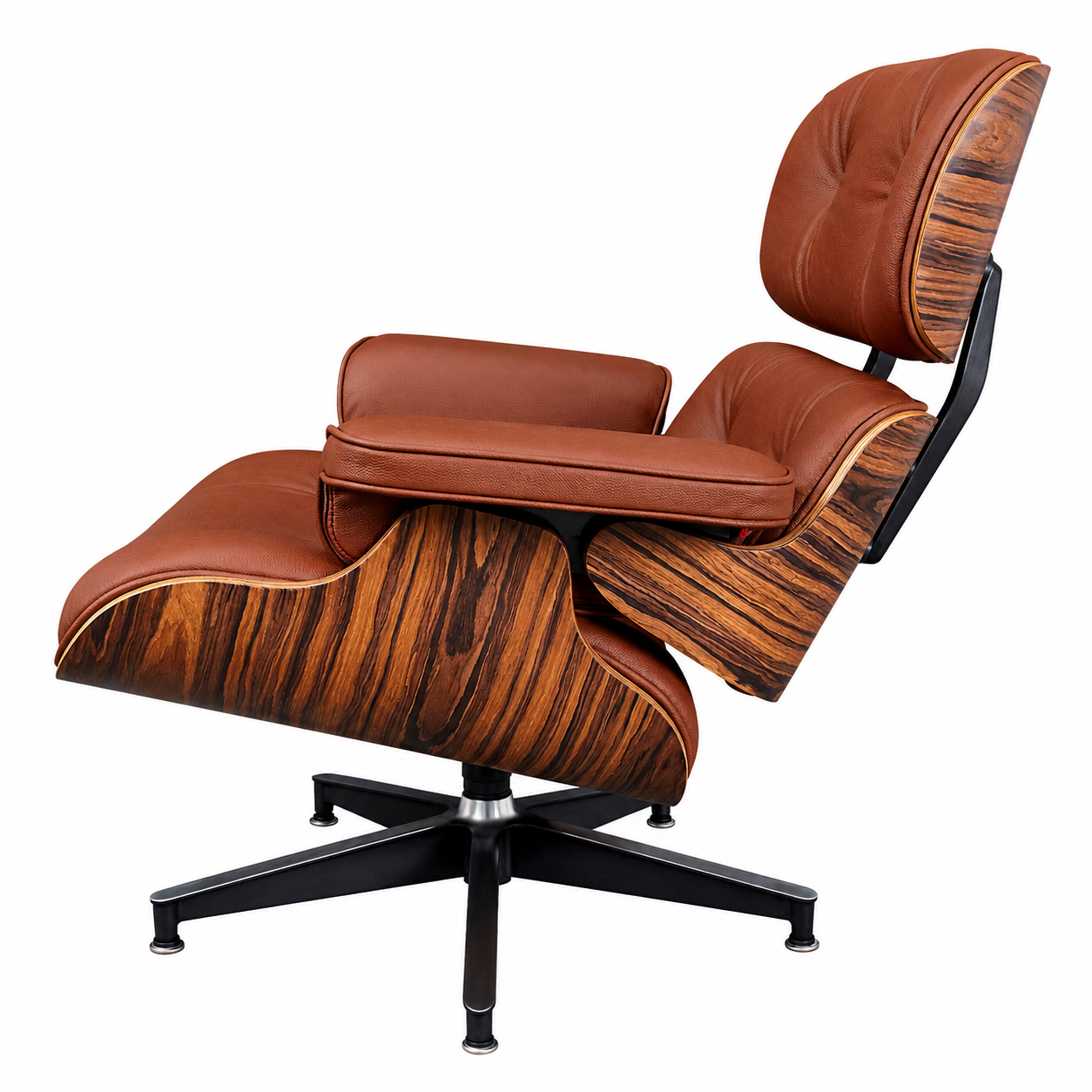 Classic Charles Eames Lounge Chair & Ottoman Replica – Tan Brown Italian Leather | Rosewood Veneer | Normal Base