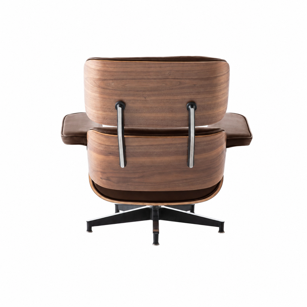Classic Charles Eames Lounge Chair & Ottoman Replica – Dark Brown Italian Leather | Walnut Veneer | Normal Base