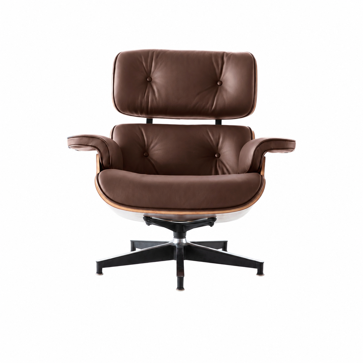 Classic Charles Eames Lounge Chair & Ottoman Replica – Dark Brown Italian Leather | Walnut Veneer | Normal Base