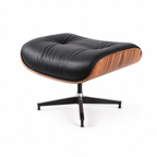 Classic Charles Eames Lounge Ottoman Replica – Black Italian Leather | Rose Wood Veneer | Aluminium Base
