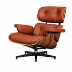 Eames Style Lounge Chair Only – Tan Brown Italian Leather | Rose Wood Veneer | Normal Base