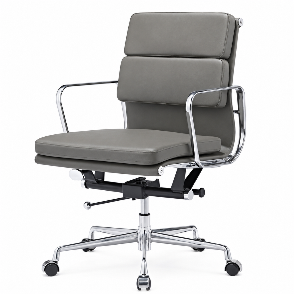 Premium Eames EA217 Office Chair Replica – Dark Grey Leather | Low Back Soft Pad | Adjustable Swivel Desk Chair