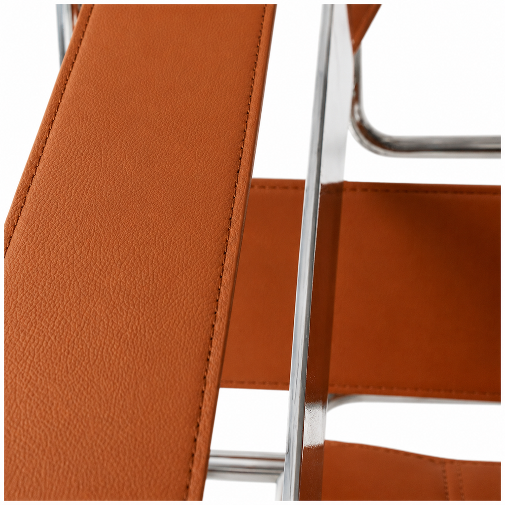Premium Vassily Style Lounge Chair – Cognac Brown Saddle Leather & Stainless Steel Frame