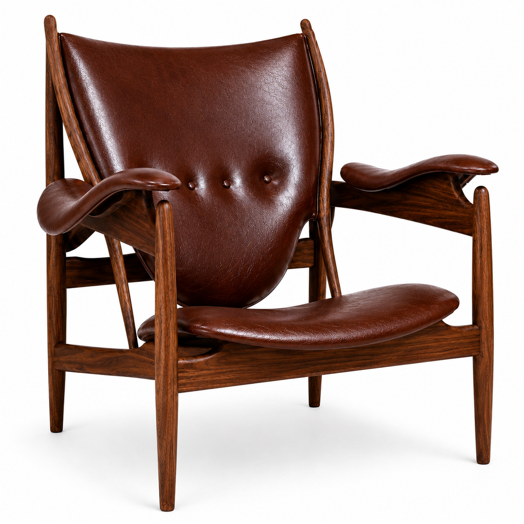 Premium Nordic Solid Wood Lounge Chair – Ash Wood & Cigar Brown Microfiber Leather | Modern Chieftain Armchair