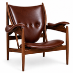 Premium Nordic Solid Wood Lounge Chair – Ash Wood & Cigar Brown Microfiber Leather | Modern Chieftain Armchair