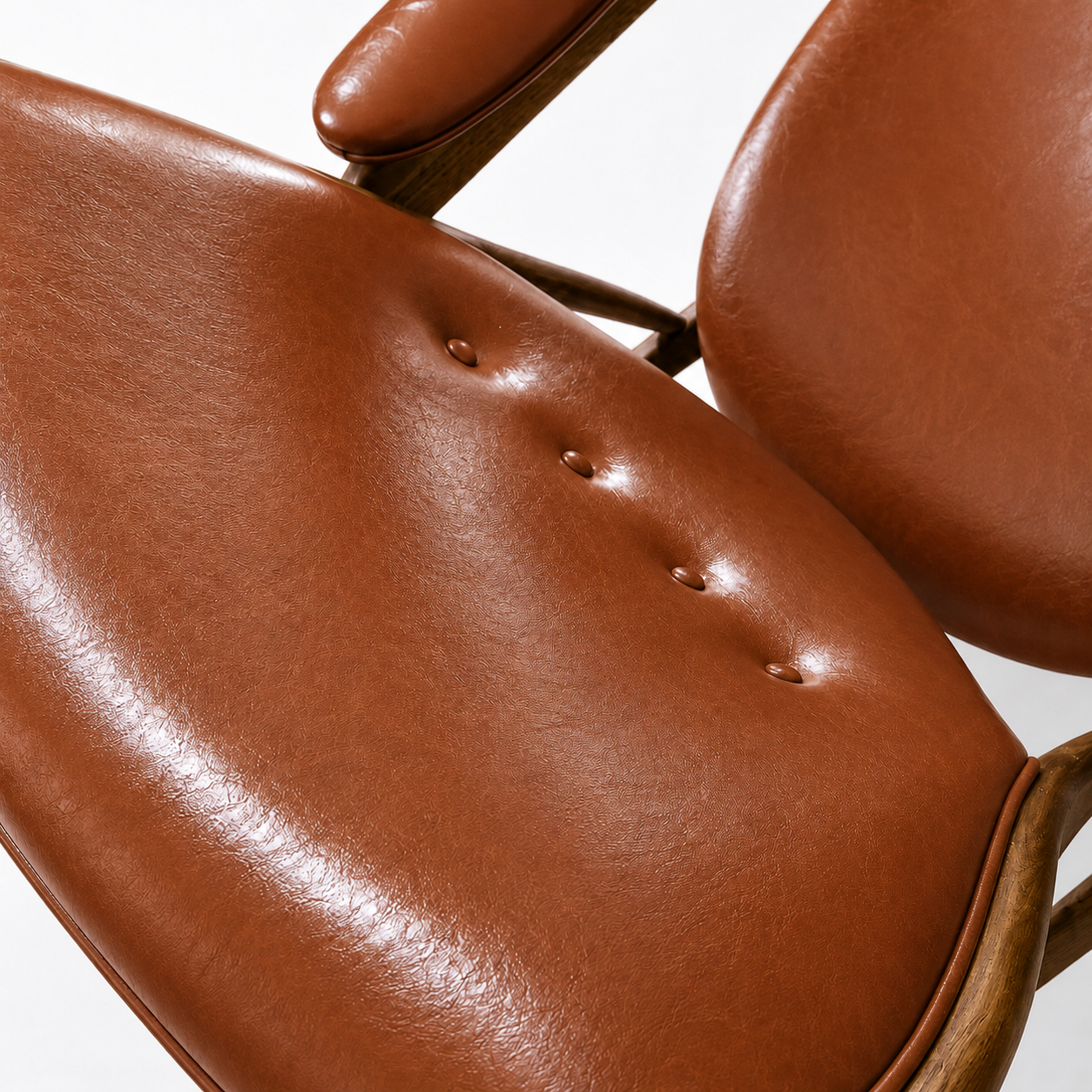Premium Nordic Solid Wood Lounge Chair – Brown Nappa Leather Accent Armchair | Modern Chieftain Chair
