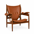 Premium Nordic Solid Wood Lounge Chair – Brown Nappa Leather Accent Armchair | Modern Chieftain Chair