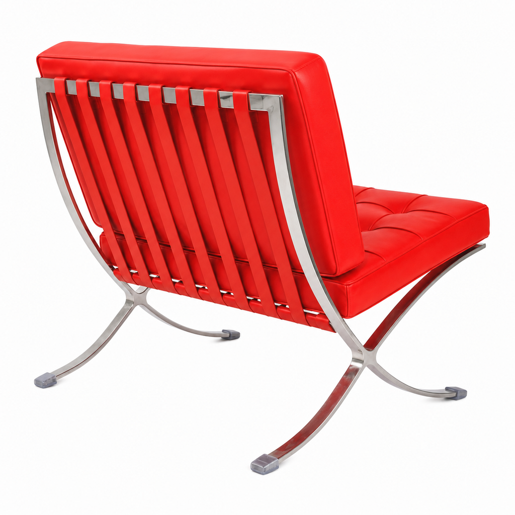 Premium Barcelona Chair Red – Mies Van Der Rohe Replica | Red Leather Mid-Century Modern Lounge Chair